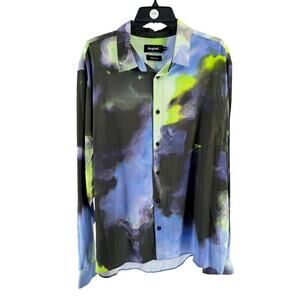 Desigual Men's Watercolor Print Flowing Long Sleeve Button-Up Shirt Size XL